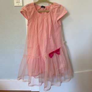Le Petit Society pink dress with lace overlay and magenta bow, size 4Y